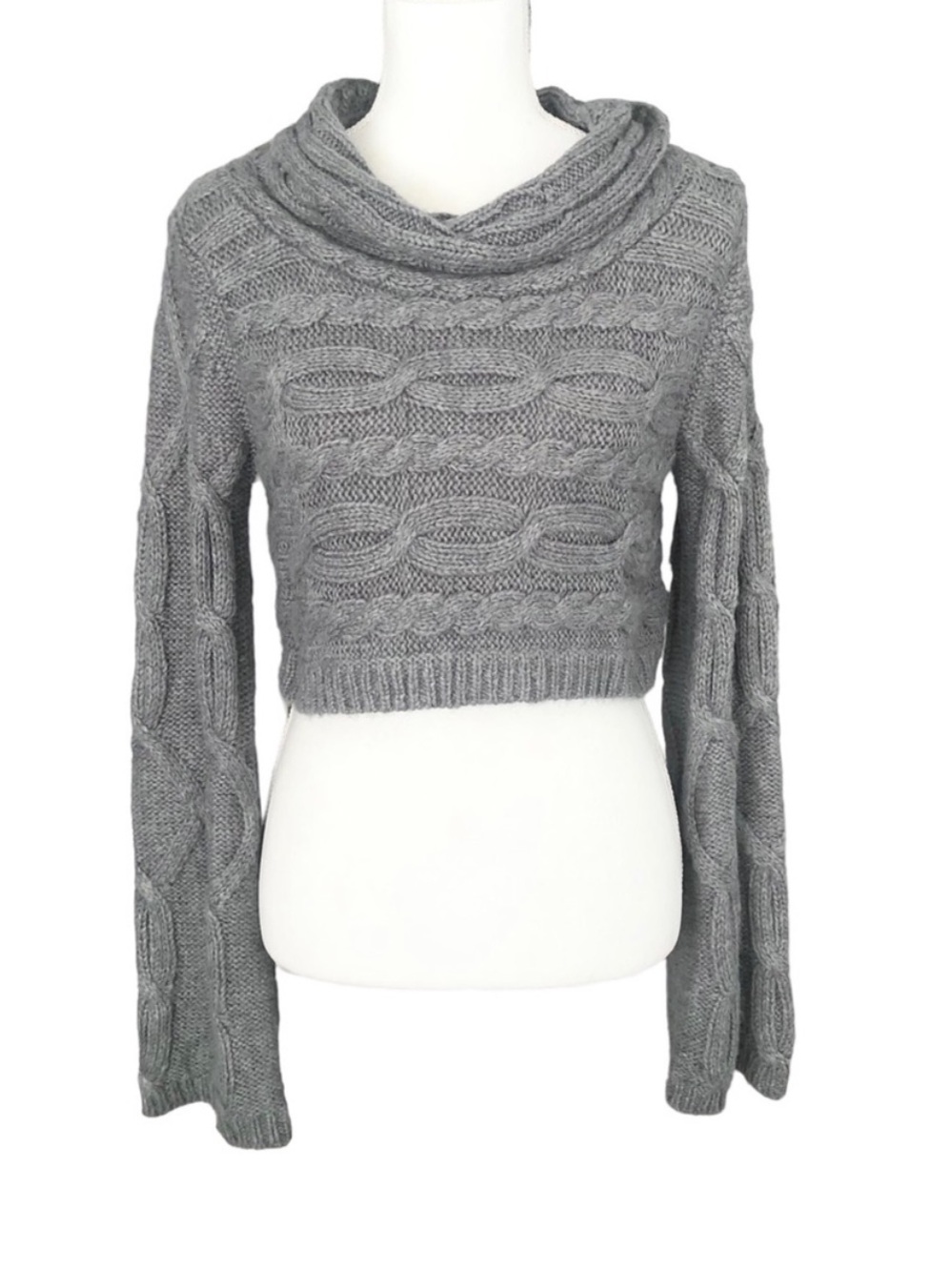 Alpaca Blend Cowl Cropped Cable Knit Sweater - Picture 2 of 10